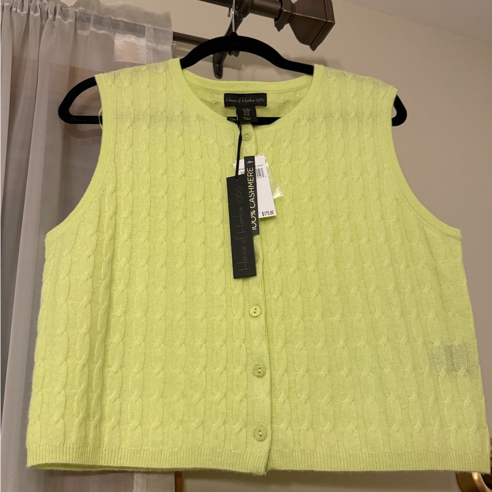 House of Harlow 1960 Lime Cable-Knit Sleeveless Cardigan